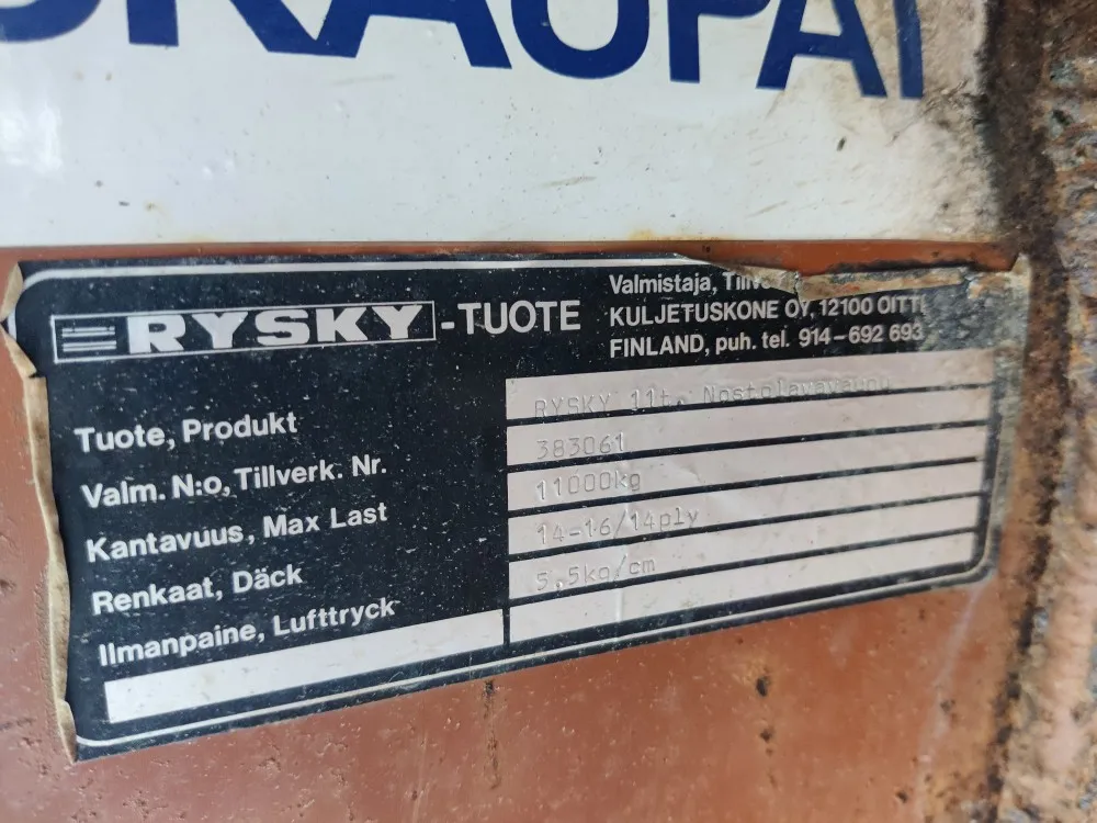 Rysky telikippikärry täyttövaunuvarustus / tilavuus 120HL kantavuus 11 TN, katso video!