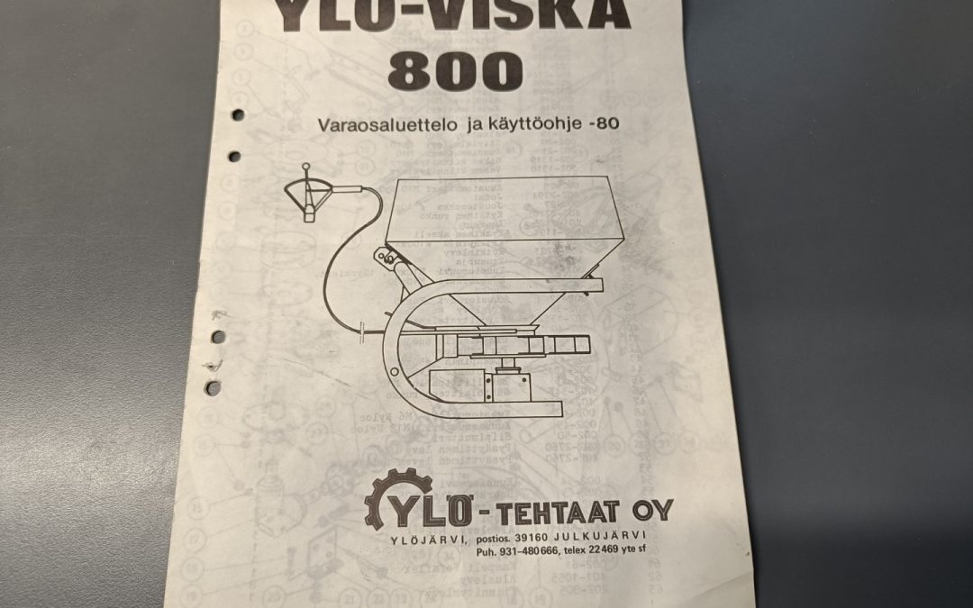 Ylö Viska 800 pintalevittimen ohje- ja varaosakirja