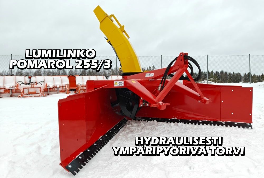 Pomarol 255cm lumilinko – hydraulisesti ympäripyörivällä torvella